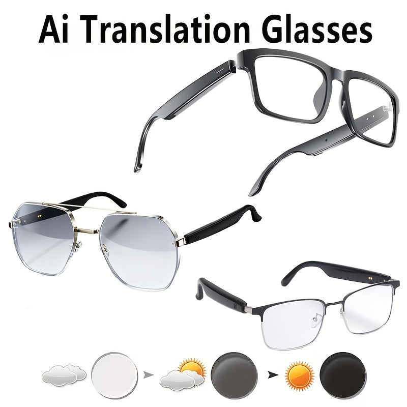 AI Smart Glasses with/without Camera Options, Touch Control, AI ChatGPT, Real Time Translation, 8MP HD Anti-Shake, Blue Light Protection, Noise Reduction Dual Mics, HD Recording & Wireless Calling, for Cycling, Driving, Fishing, Office, Travel FPV