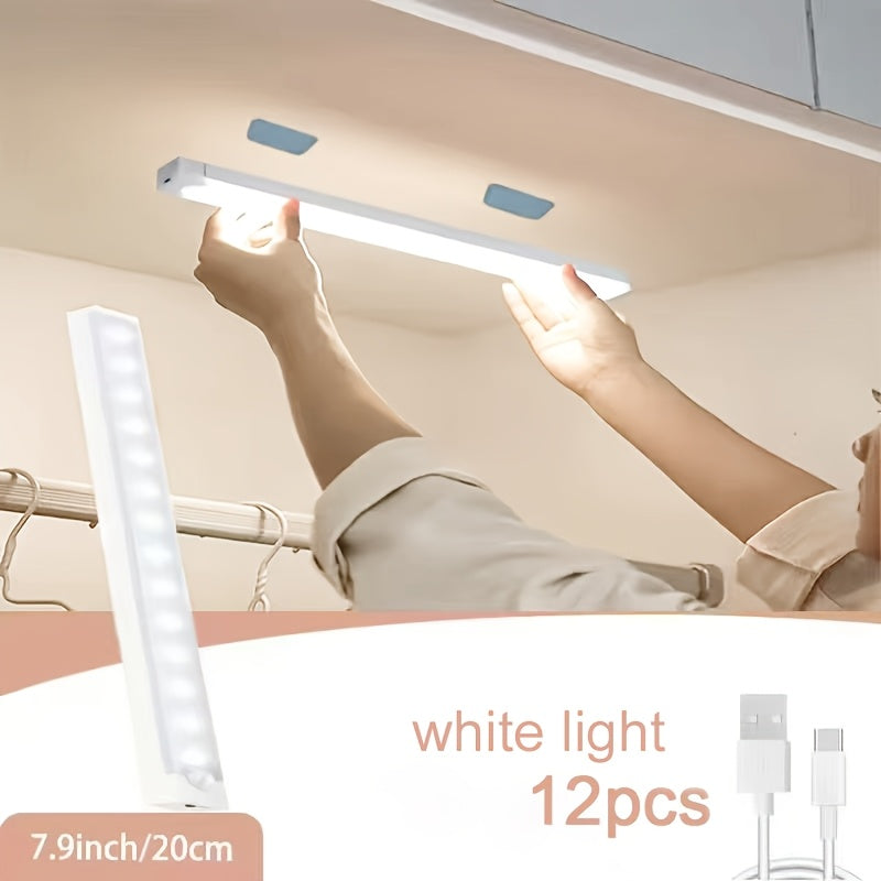 12/9/6pcs LED Motion Sensor Smart Cabinet Lights, USB Rechargeable, 3 Adjustable Modes, Wireless Night Light for Bedroom, Staircase, Kitchen, Intelligent Offices Piano Room & Dance Studio, Bedside Reading Lights, Lights for Cabinets