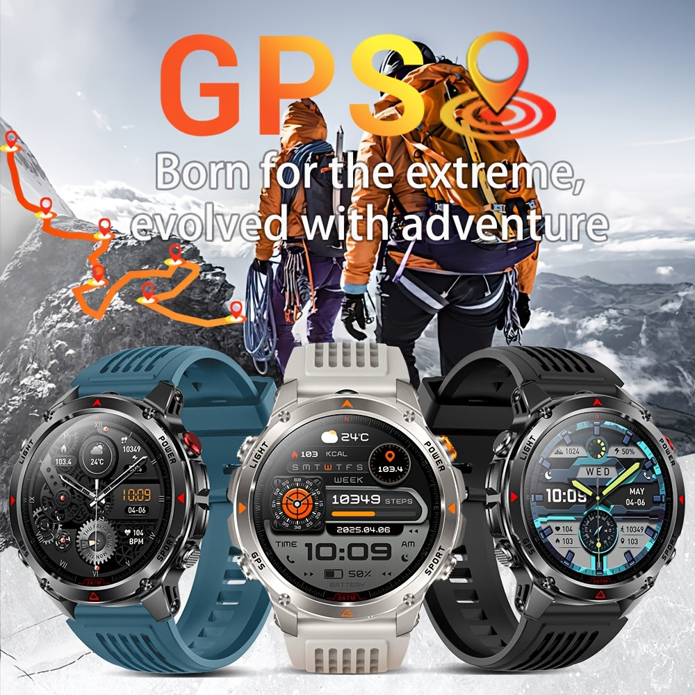 Men's Smartwatch, Outdoor Adventure Smart Bracelet with GPS Precision Positioning, IPX8 3ATM High Quality, Multi-Sport Tracking, Wireless Connectivity and Message Notifications for Android and iPhone Devices, 1.46-inch IPS Display, Christmas Gift