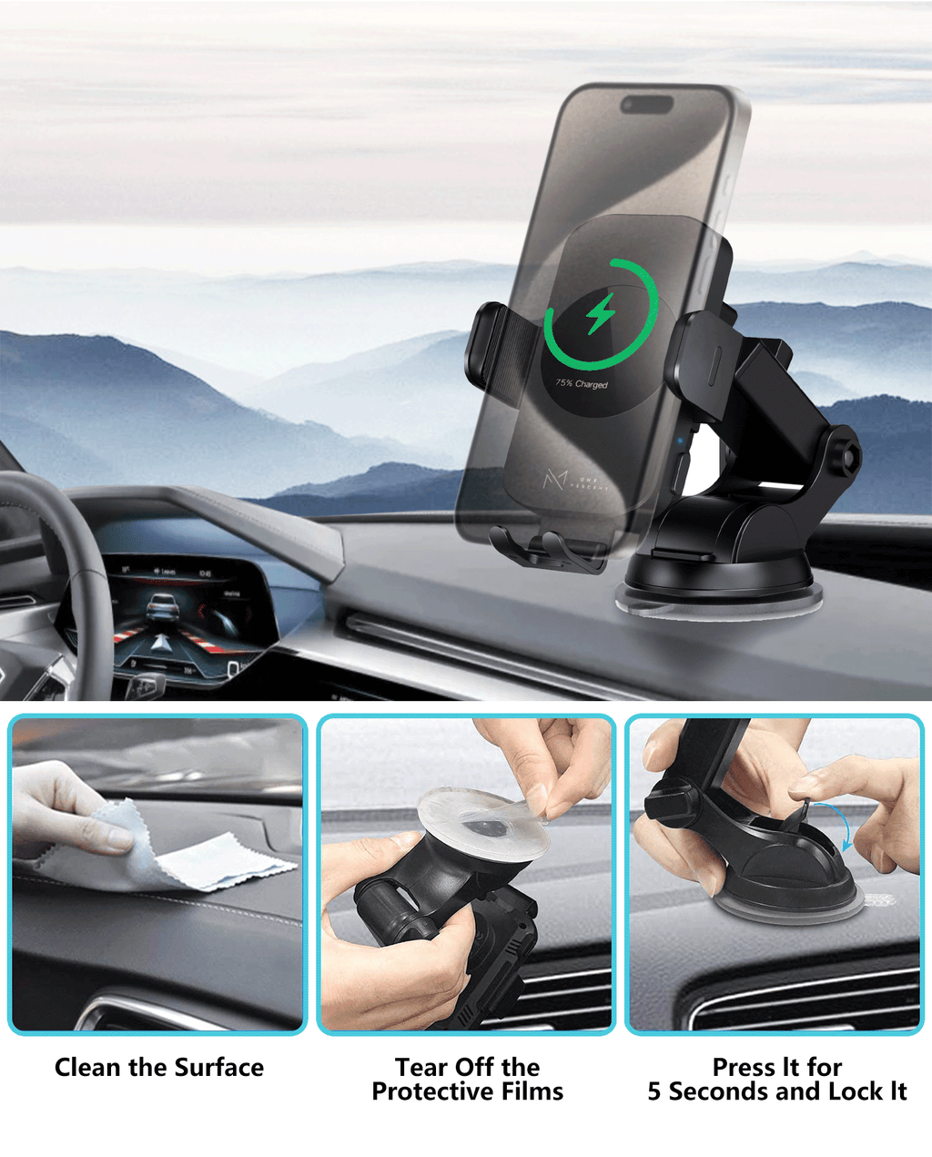Ultra-Fast 15W RapidWireless Car Charger - Smart Auto Clamping Phone Mount for iPhone 15 14 13 12 11 Pro Max, Galaxy S23 S22 S21 - Hassle-Free, Seamless Compatibility