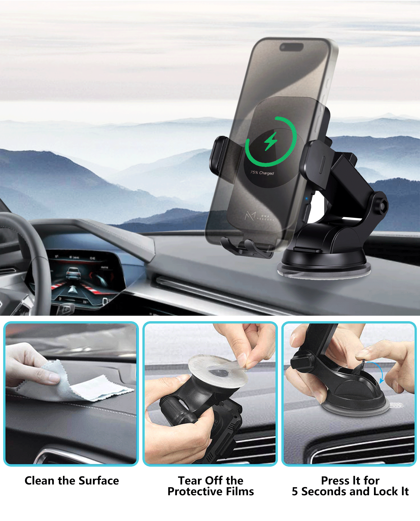 Ultra-Fast 15W RapidWireless Car Charger - Smart Auto Clamping Phone Mount for iPhone 15 14 13 12 11 Pro Max, Galaxy S23 S22 S21 - Hassle-Free, Seamless Compatibility