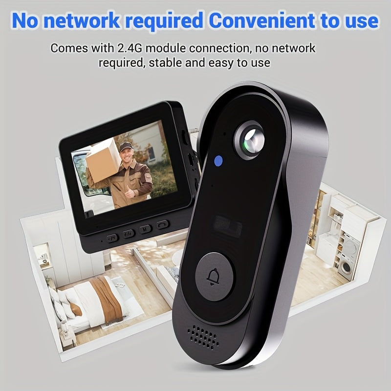 Smart HD WiFi Doorbell, High Quality High-Quality Wireless Camera with Night Vision, Voice Converter, Photos & Videos, 4.3-Inch Screen, 365-Day Standby, Infrared Night Light, Expandable to 128GB Storage, Auto-Recording and Live Call, Home Pet