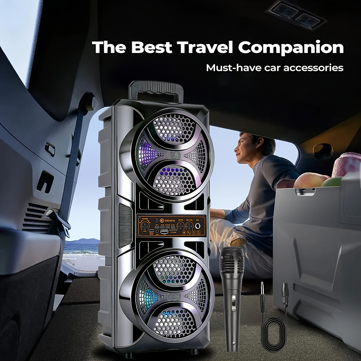 1200W Polk-Level Sound Portable PA Bluetooth Speaker with LED Lights, Wired Microphone Included, Rechargeable Wireless Speaker, Support AUX, USB, FM for Party, Outdoor & Holiday Gift