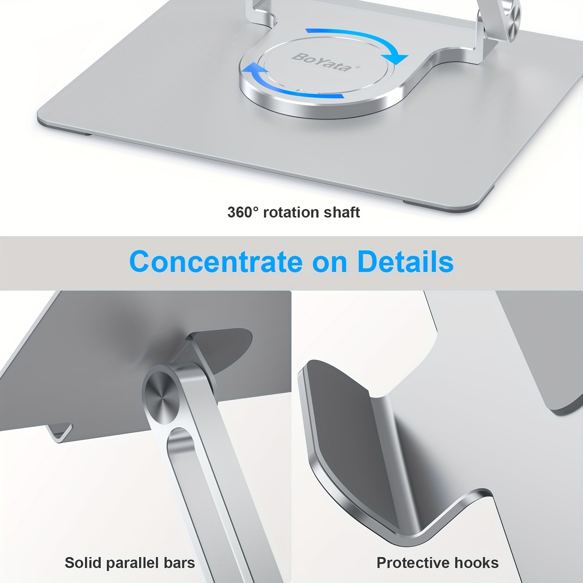 Sturdy Metal Adjustable Ergonomic Laptop Stand for Desk | 360° Rotating Base & Foldable Design, 360° Adjustable Angle, Compatible with MacBook Pro/Air & 17-inch Notebooks, Portable Workspace Enhancer | Durable Iron Construction