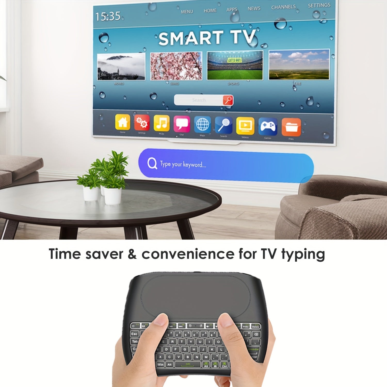 BT And 2.4G Dual Mode Wireless Mini Keyboard with Large Touchpad, Rechargeable Battery And 7-Color Backlight, Handheld Small Keyboard Remote Control with 2.4G USB Dongle, Plug And Play