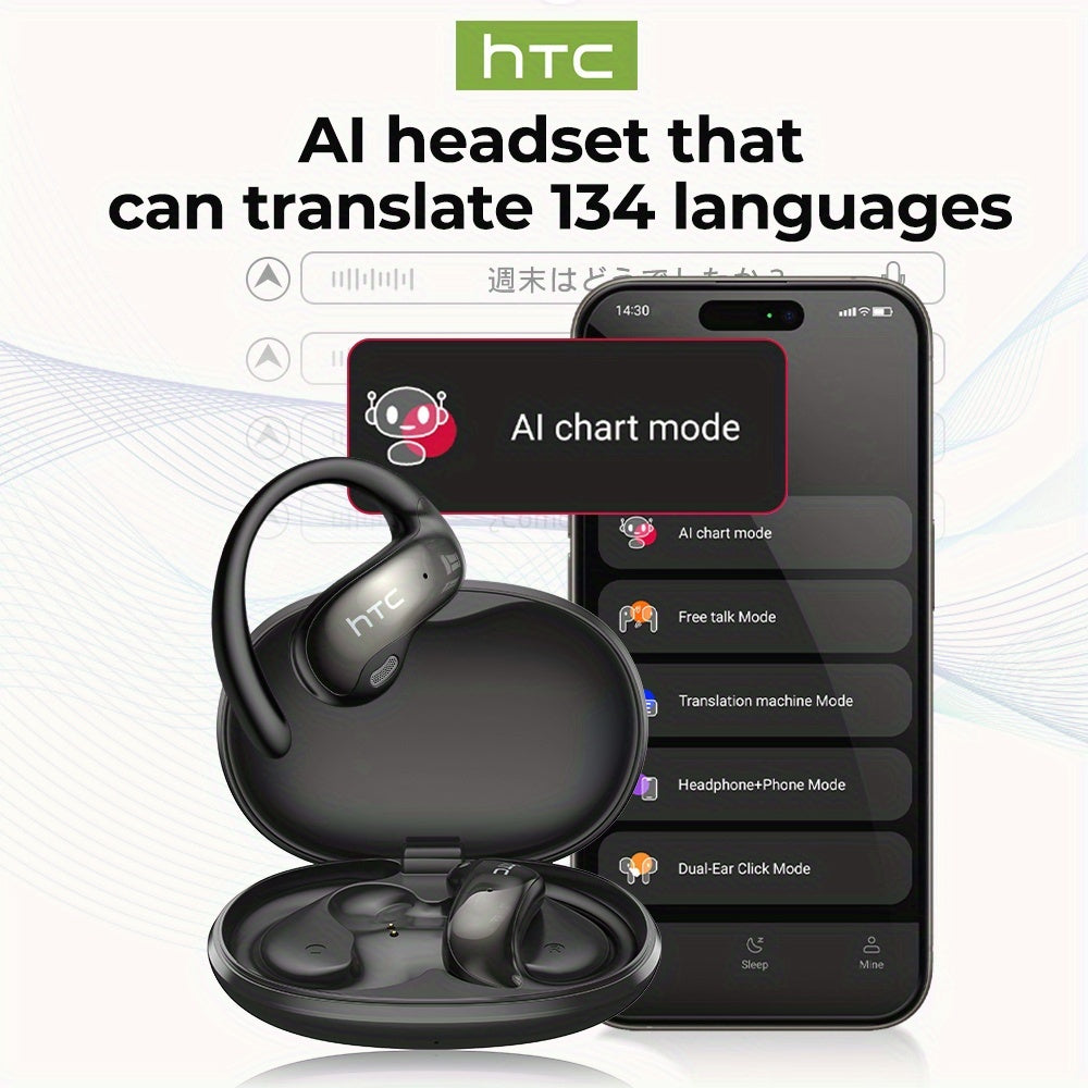 The HTC NE19 New AI Translation Earbuds (TWS) Support 134 Languages, Are Wireless Open-ear, Bluetooth 5.4 HiFi Audio, And Offer Long Battery Life, Making Them Suitable for Sports And Casual Attire. These Hands-free Wireless Earbuds Are Perfect