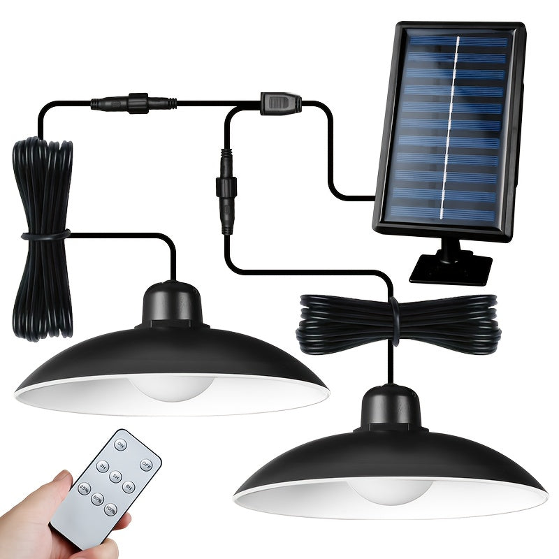 1 Pack Solar Pendant Light, Indoor Outdoor Solar Powered Lighting Fixture, Adjustable Brightness, 3 Brightness Modes, Rechargeable Solar Battery, 3200 Mah Large Capacity Battery, Remote Control, 2 Solar LED Bulbs, Warm Light And White Light Styles