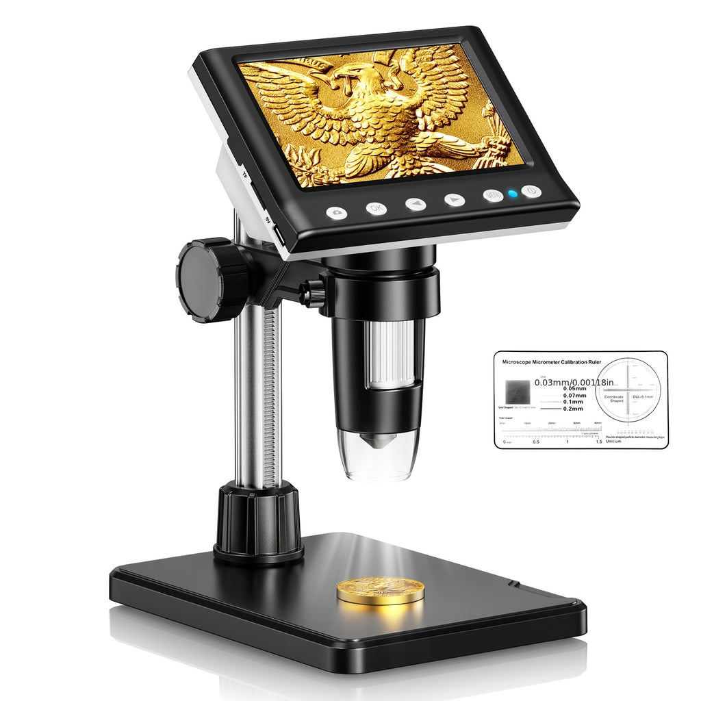 4.3" Coin Microscope, IPS Digital Microscope for Adults, Coin Magnifier with 8 LED Lights, Windows Compatible, Include 32GB Memory Card
