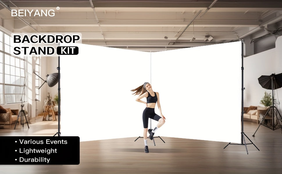 BEIYANG10 X 20ft Adjustable Photo Backdrop Stand Kit, Durable Iron Construction with Carrying Bag, Clamps - Ideal for Photography, Video Studios, Birthday Parties & Display Stands
