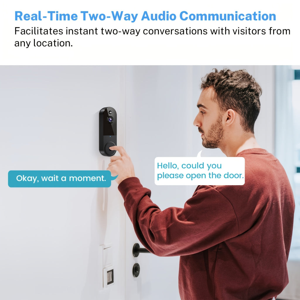 2K Wireless Smart Doorbell, WiFi Camera, Night Vision Function, Artificial Intelligence Snapshot, Rechargeable Battery, Photo And Video Taking, Two-way Intercom, Local Storage