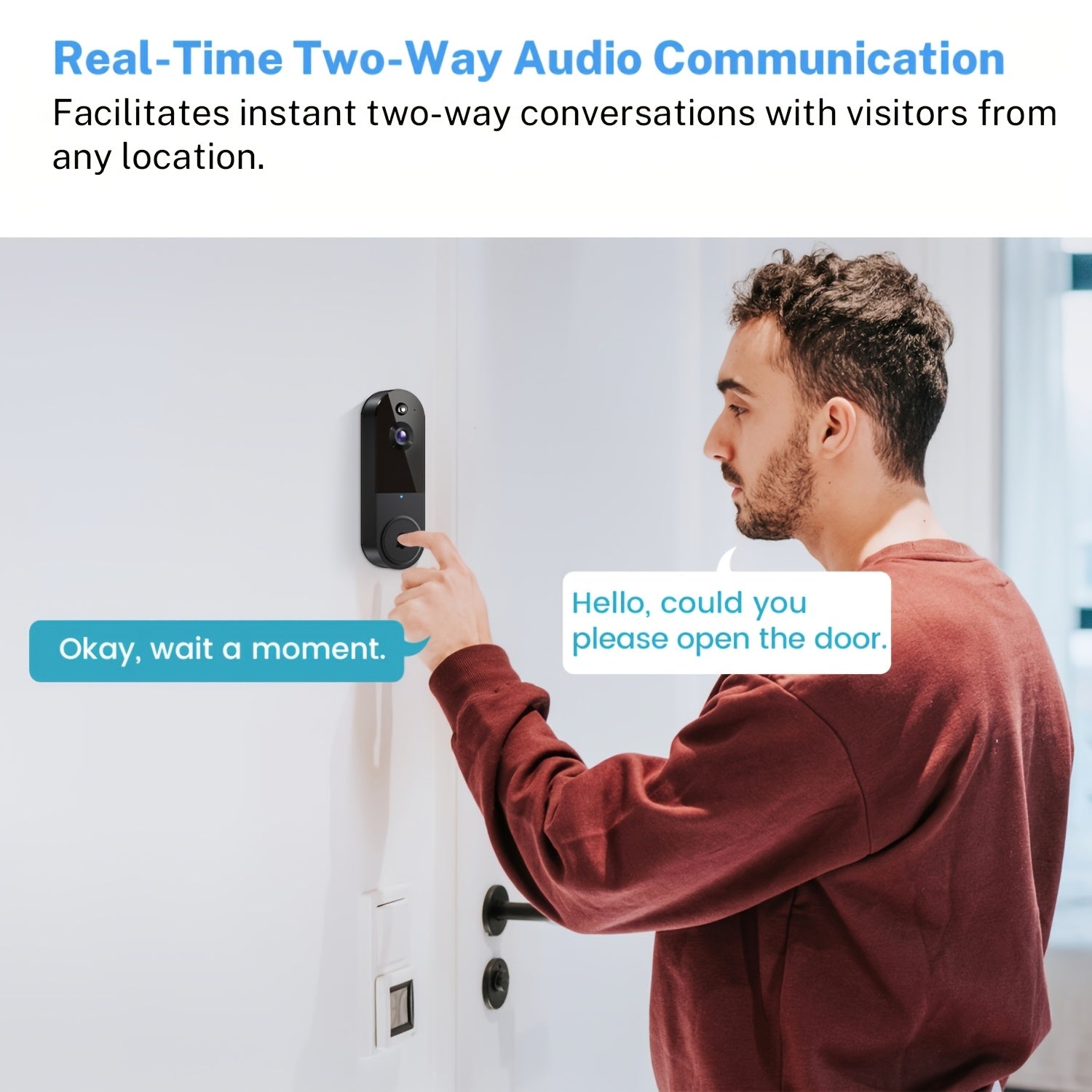 2K Wireless Smart Doorbell, WiFi Camera, Night Vision Function, Artificial Intelligence Snapshot, Rechargeable Battery, Photo And Video Taking, Two-way Intercom, Local Storage