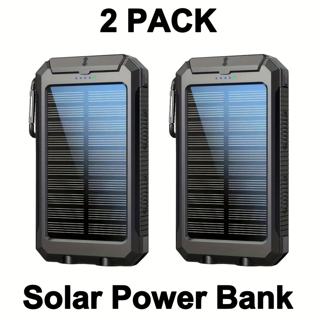 2pcs Solar Charger 20000mAh, 40000mAh, Portable Dual USB Output Solar Charging Panel, Fast Charging External Battery Pack, Built-in LED Flashlight Emergency Model For Hiking. (Pack Of 2)