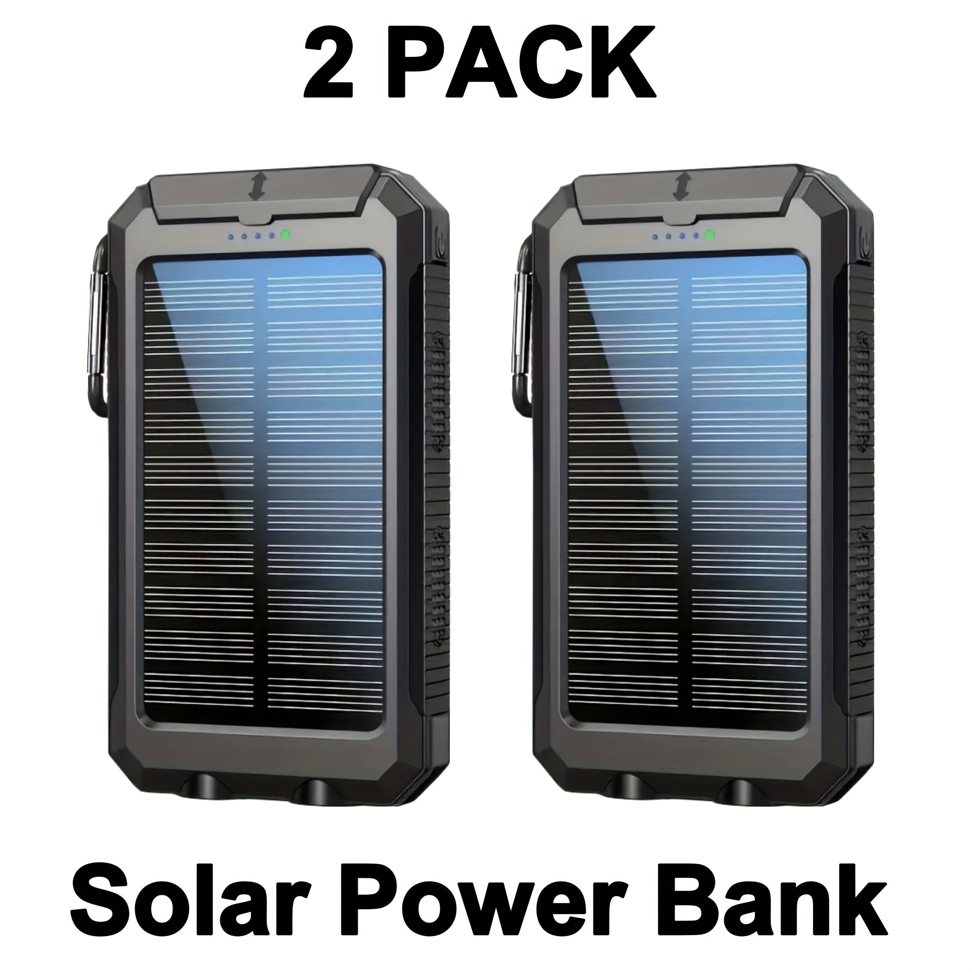 2pcs Solar Charger 20000mAh, 40000mAh, Portable Dual USB Output Solar Charging Panel, Fast Charging External Battery Pack, Built-in LED Flashlight Emergency Model For Hiking. (Pack Of 2)