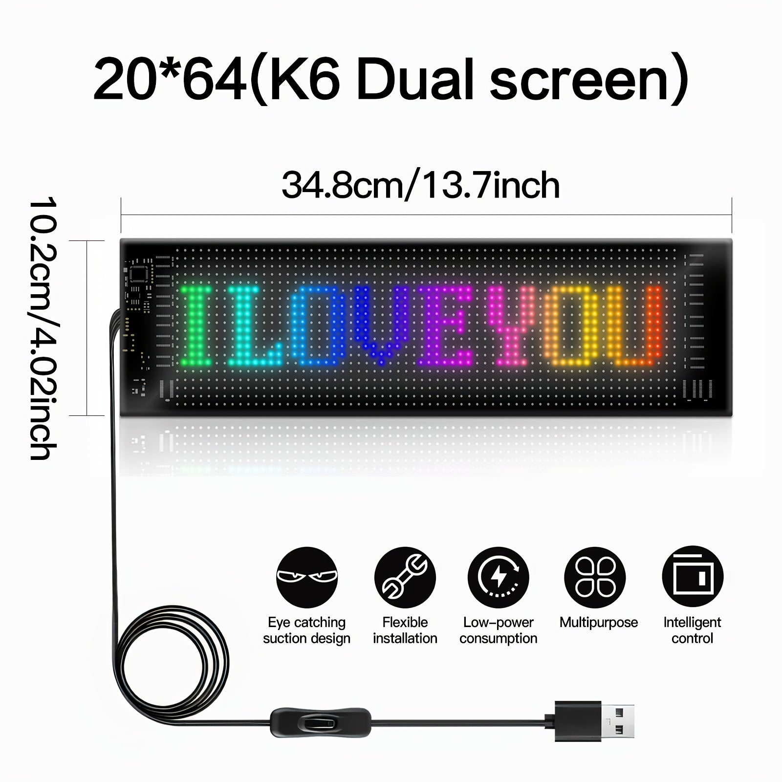Programmable LED Display Screen & Smart RGB Color Pixel Wall Art Panel - USB- App-Controlled Suitable for Home Theater, Car Dashboard, Game Room, DIY Text/Animations, /Infrared Remote Control for Modern Decoration