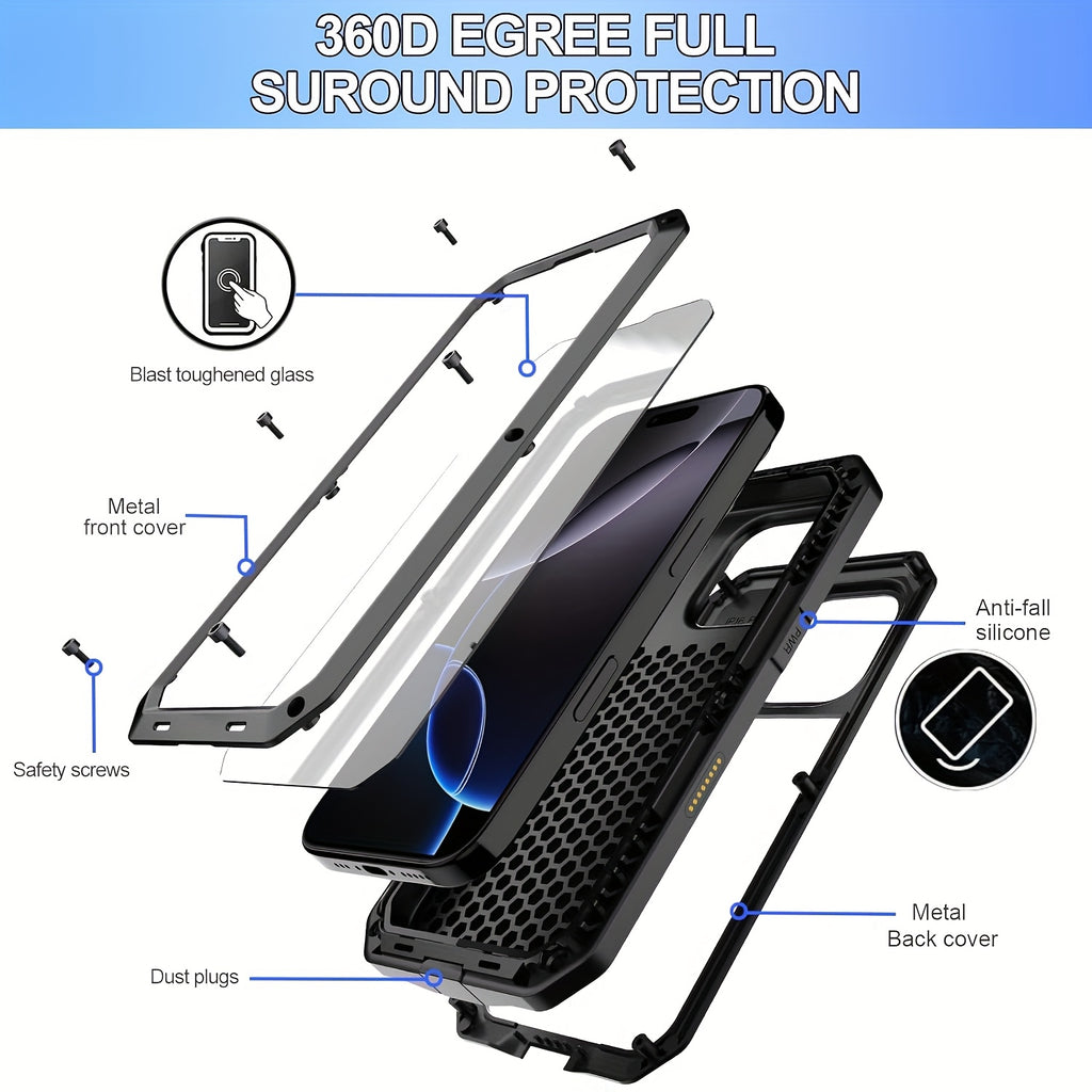 [Perfect Gift] Phone Case - for Iphone 11/12/13/14/15/16/17 Air/Plus/Pro/Pro Max Case - Anti-Drop, Dustproof And Full-Body Protection - Heavy Duty Metal And Silicone Shockproof Phone Case - High-End Fashion, Perfect Gift