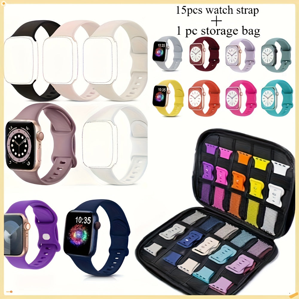 15pcs of Sports Watch Straps That Fit Apple Watch Sizes 44Mm, 45Mm, 46Mm, 49Mm, 42Mm, 41Mm, And 38Mm, Suitable for Both Men And Women. These Soft Silicone Bands Are Designed for Iwatch Series 10, 9, 8, 7, 6, SE, 5, 4, 3, 2, And 1