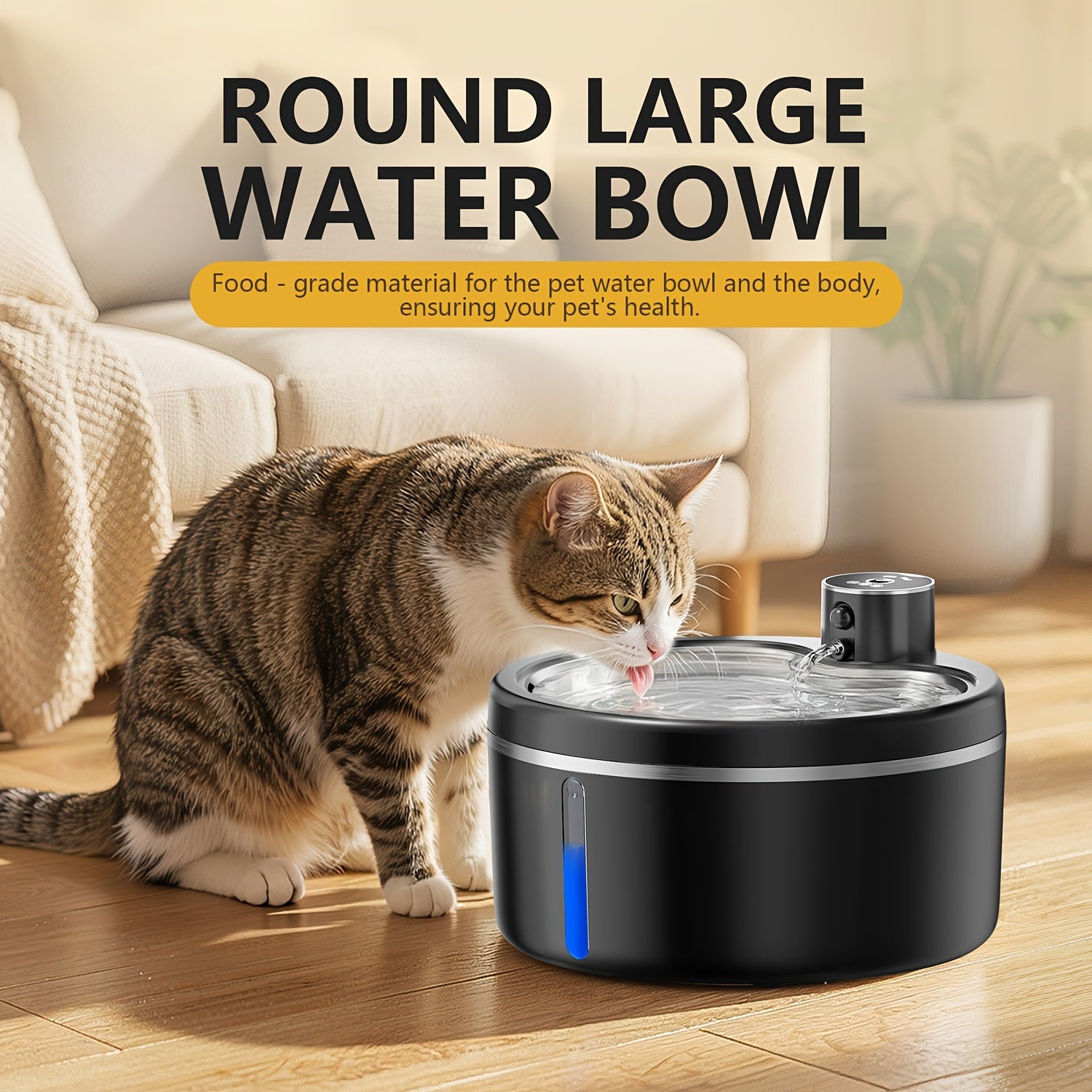 84.54oz Cordless Stainless Steel Basin Cat Water Fountain, Rechargeable Battery Operated Pet Waterer with Motion Sensor & 2 Filters