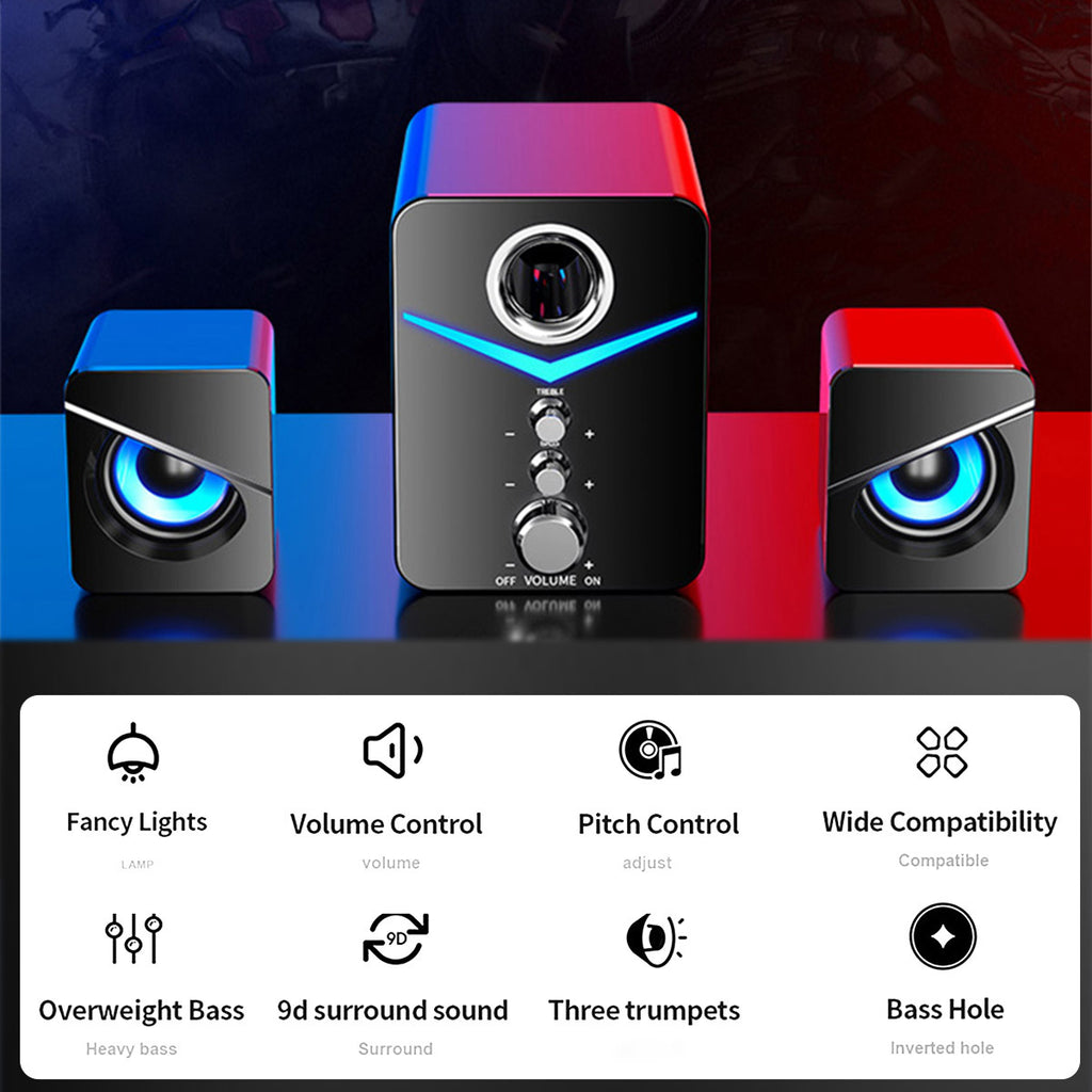 Computer Speakers, USB Powered Wired Desktop Laptop Desktop Audio System with 3" Subwoofer and Dual 2" Tweeter, 3.5mm Aux Audio Input Game Speaker