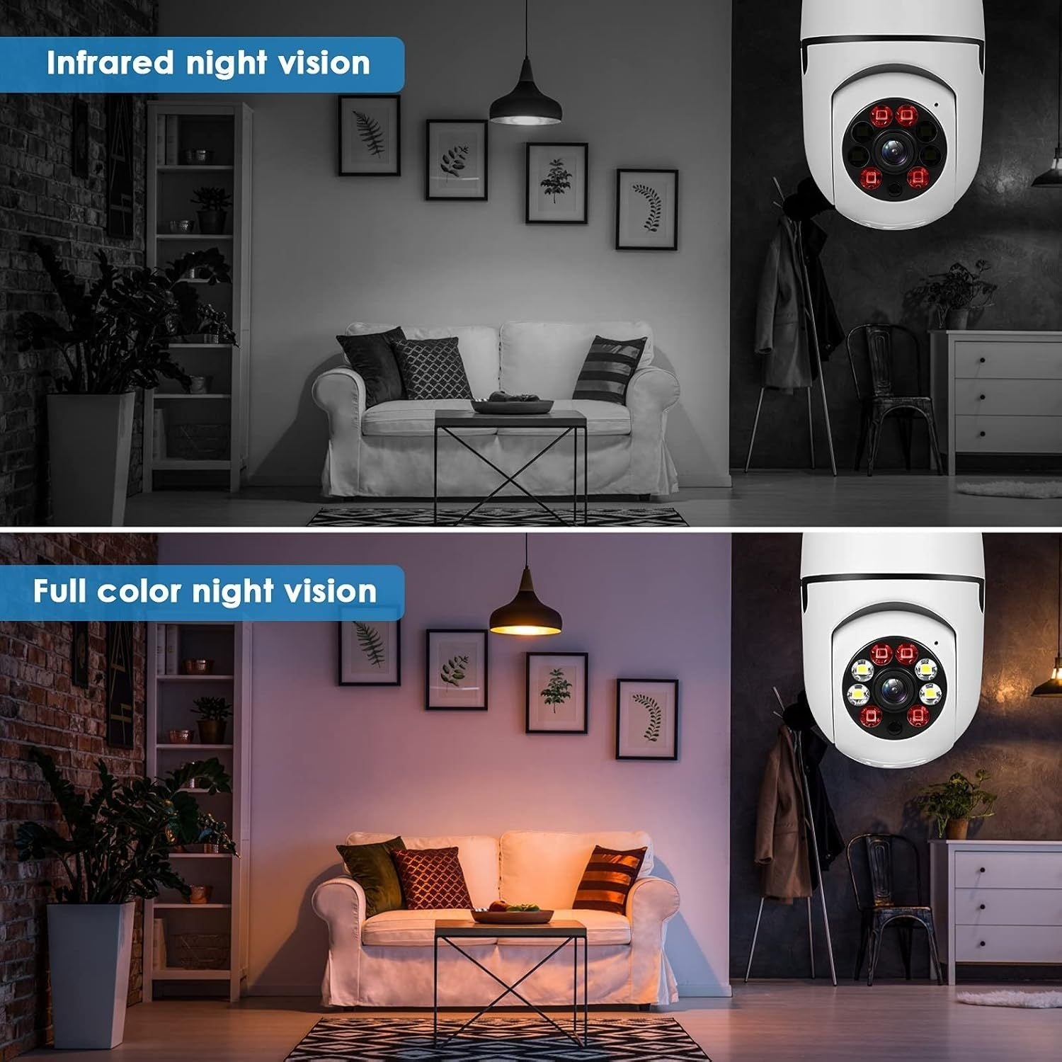 2pcs 4MP Light Bulb Security Cameras, IP54 Protection Rating, Full-Color Night Vision, Motion Detection, Two-Way Audio, E27 Thread WiFi Camera, Wide-Angle Lens, Real-Time Video Streaming And Remote Monitoring,