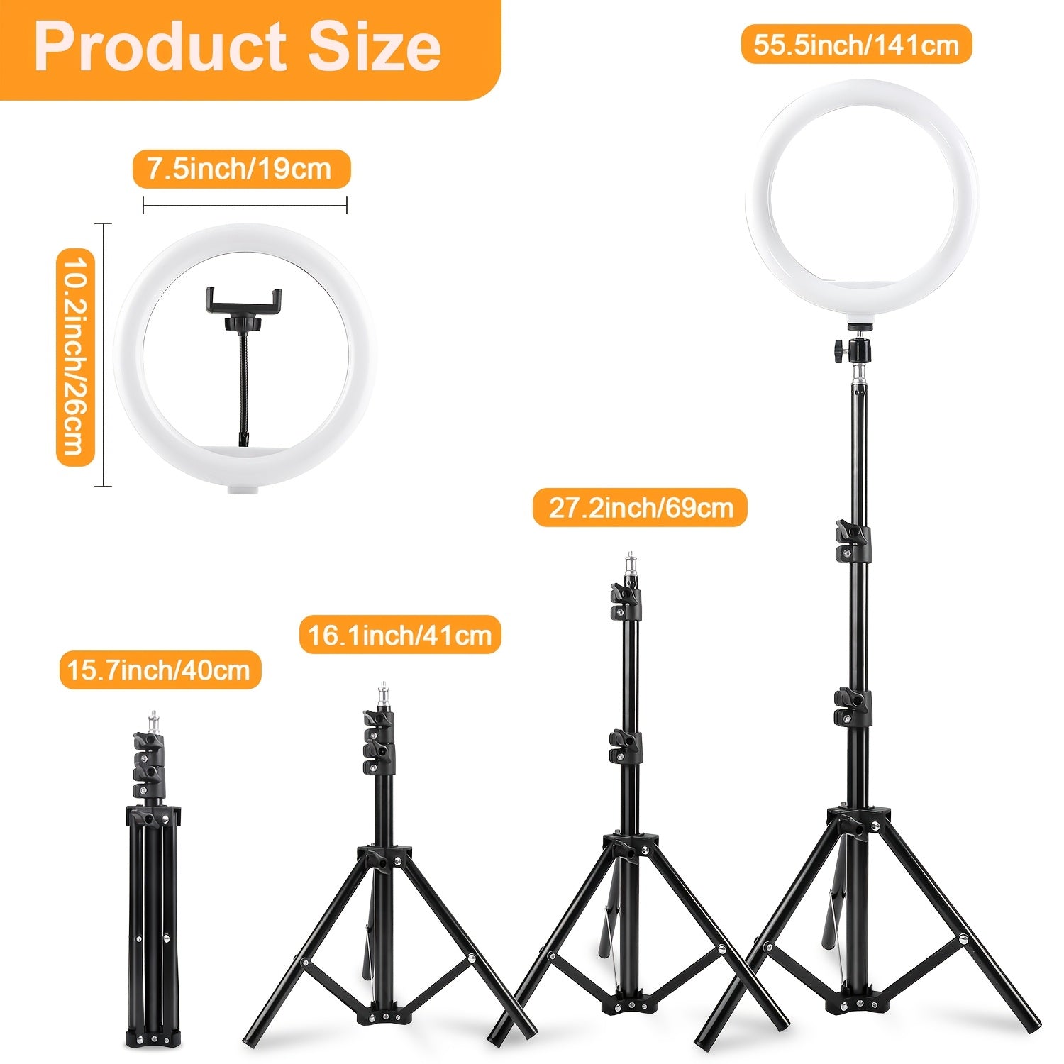 UEGOGO LED Photo Ring Light RGB With 43-Inch Adjustable Stand Phone Holder, USB Powered Studio Lighting For Photography, Video Recording, And Streaming - Portable Circle Fill Light For Outdoor Use