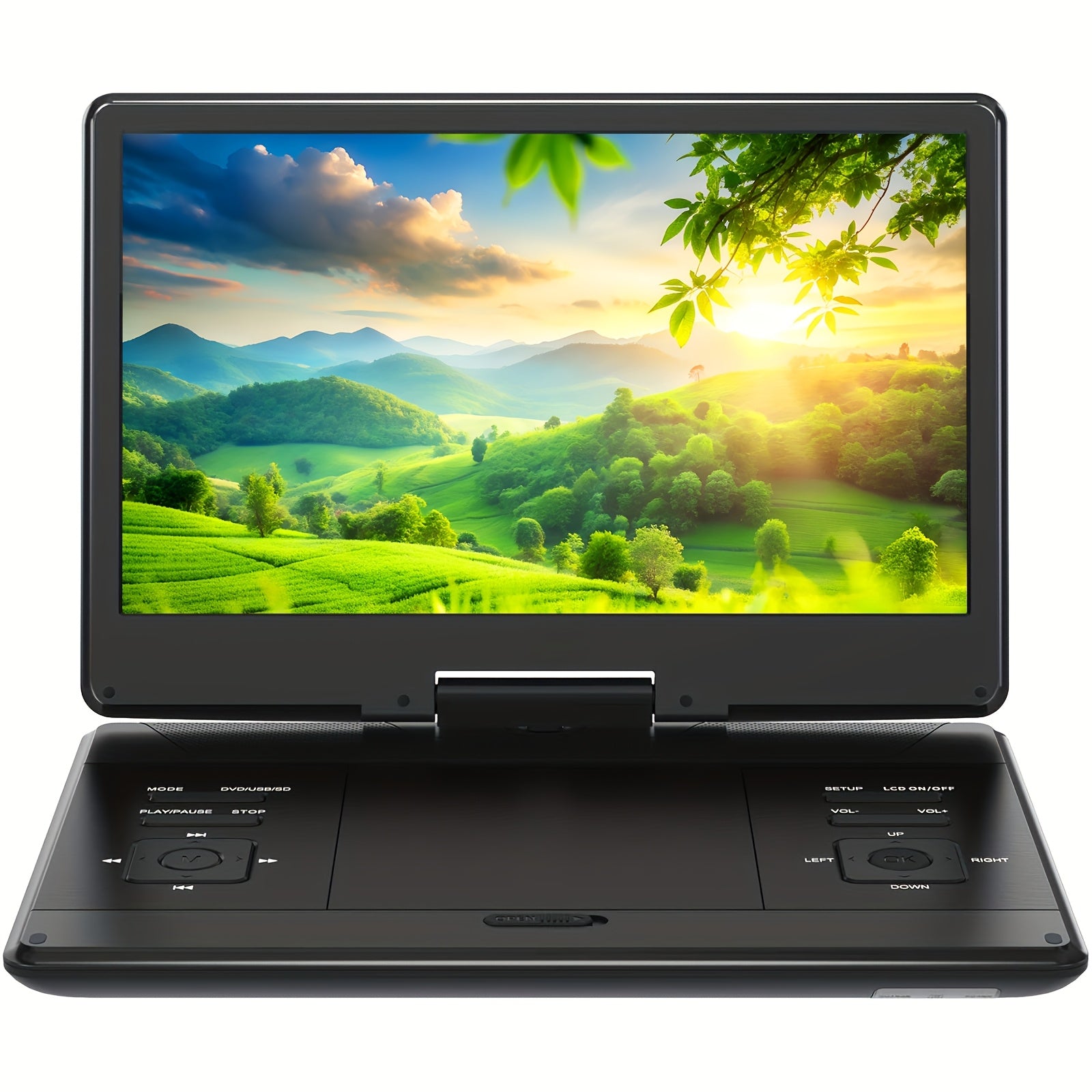 17" Portable DVD Player with 14.1" Large HD Screen, 6 Hours Rechargeable Battery, Support USB/SD Card/Sync TV And Multiple Disc Formats, High Volume Speaker, Black