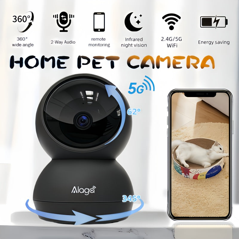 Alaga 2K 4MP 360° Panoramic View 5G/2.4G WiFi Home Security Camera, ABS Resin, AI Motion Detection, Real-Time Two-Way Audio, Night Vision Indoor Camera for Office Video Surveillance