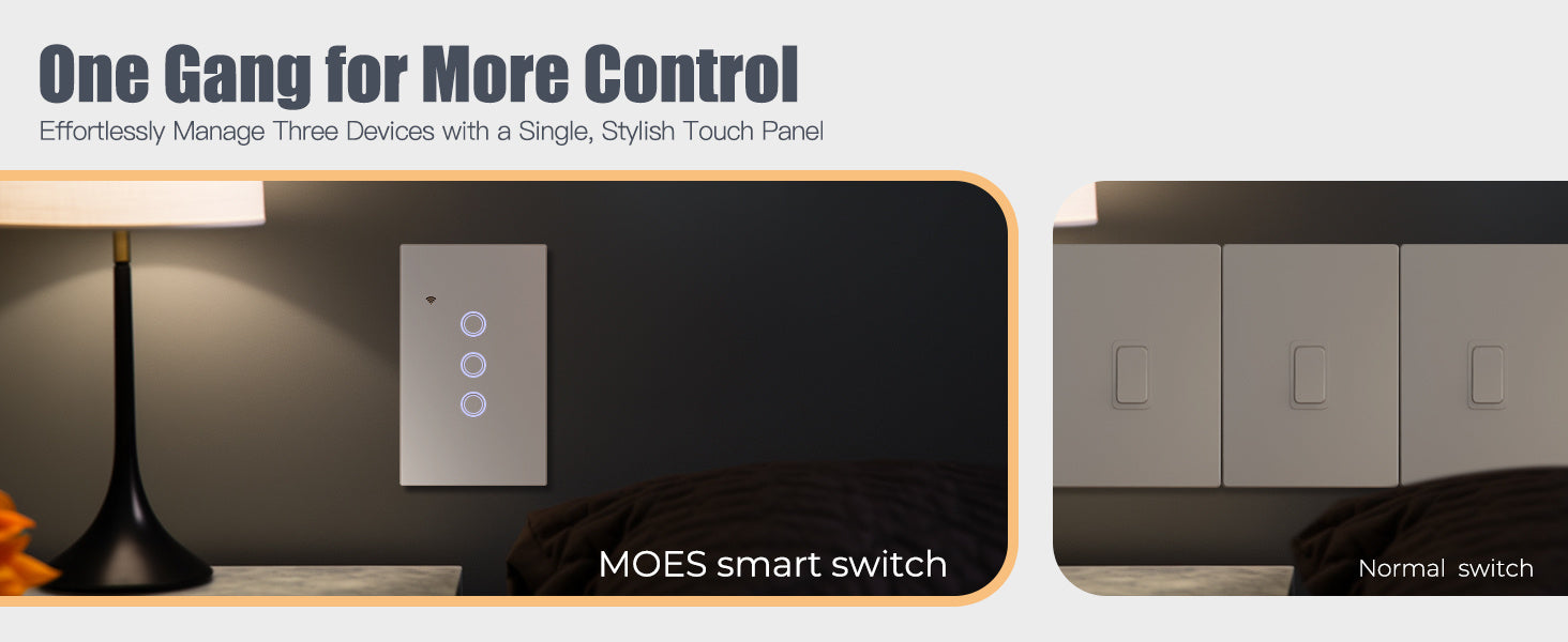 MOES Smart Switch Wifi White Touch Wall Switch No Neutral Wire Required Works with Alexa Google Home App Control Timer Function 110V Single Pole No Hub Easy Install