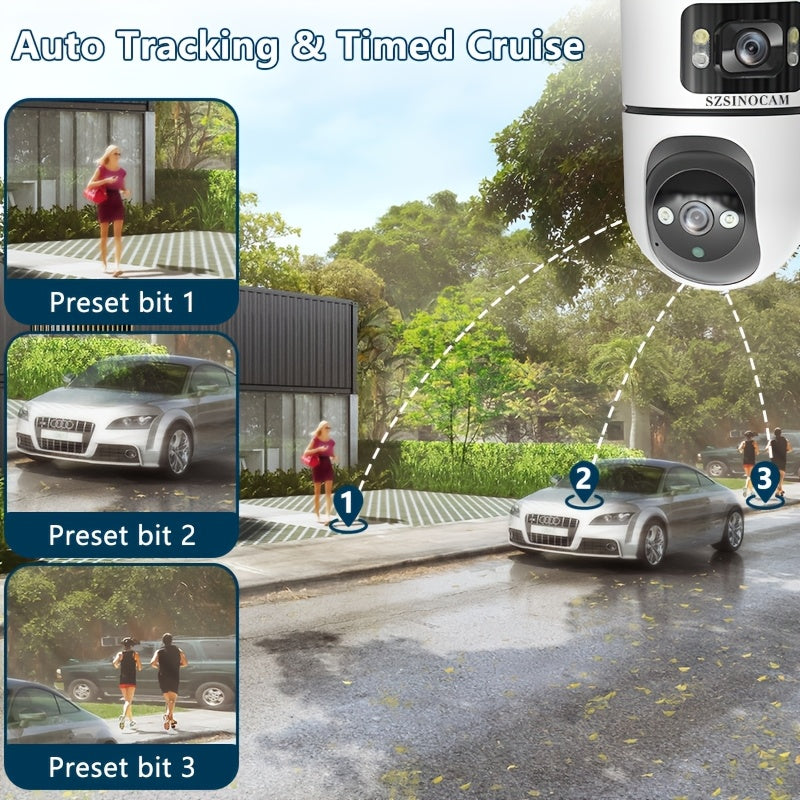 IP66 Dual Lens Wireless IP Camera, PTZ Outdoor Security Cam with 2.4G WiFi, Dual Screen, Auto Tracking, Night Vision, Two-way Audio, Motion Detection for Home Street Safety And Monitor