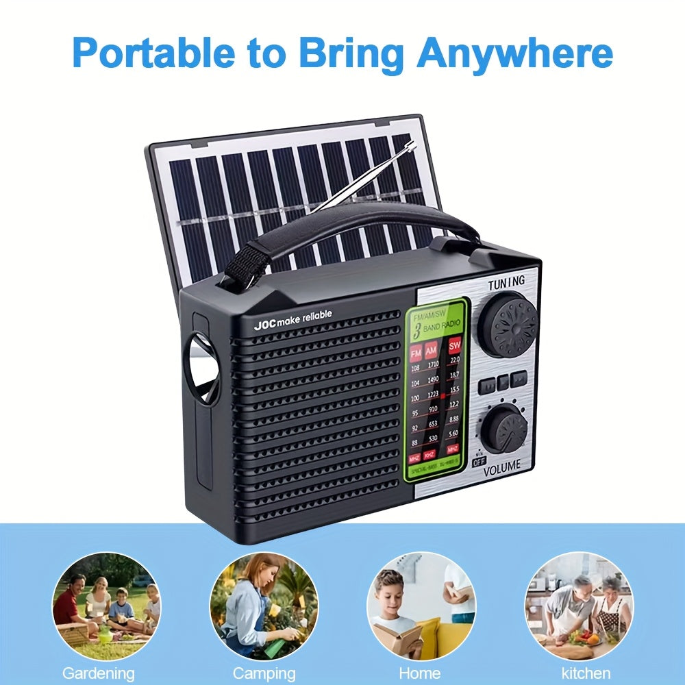 2026 New 5-in-1 Emergency Radio with Dual Speaker System, MP3/USB/TF Card Player, FM/AM/VHF/SW Bands,, 180° Foldable Solar Panel & Flashlight - Portable for camping,, Power Outages (/)
