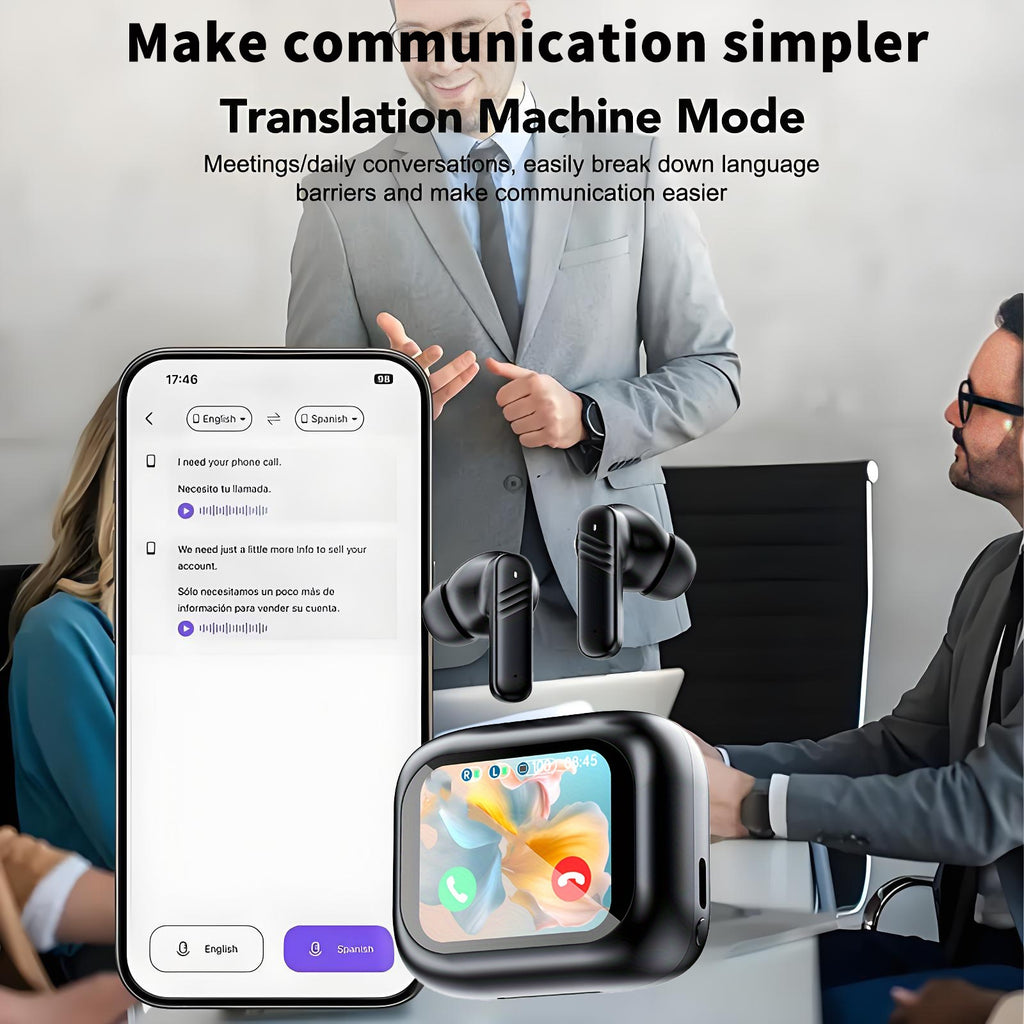 ANC Noise Cancelling AI Translation Headphones, Multi-Chinese Translation, with LCD Screen, In-Ear Comfortable Wear, Suitable for Business Meetings, International Travel