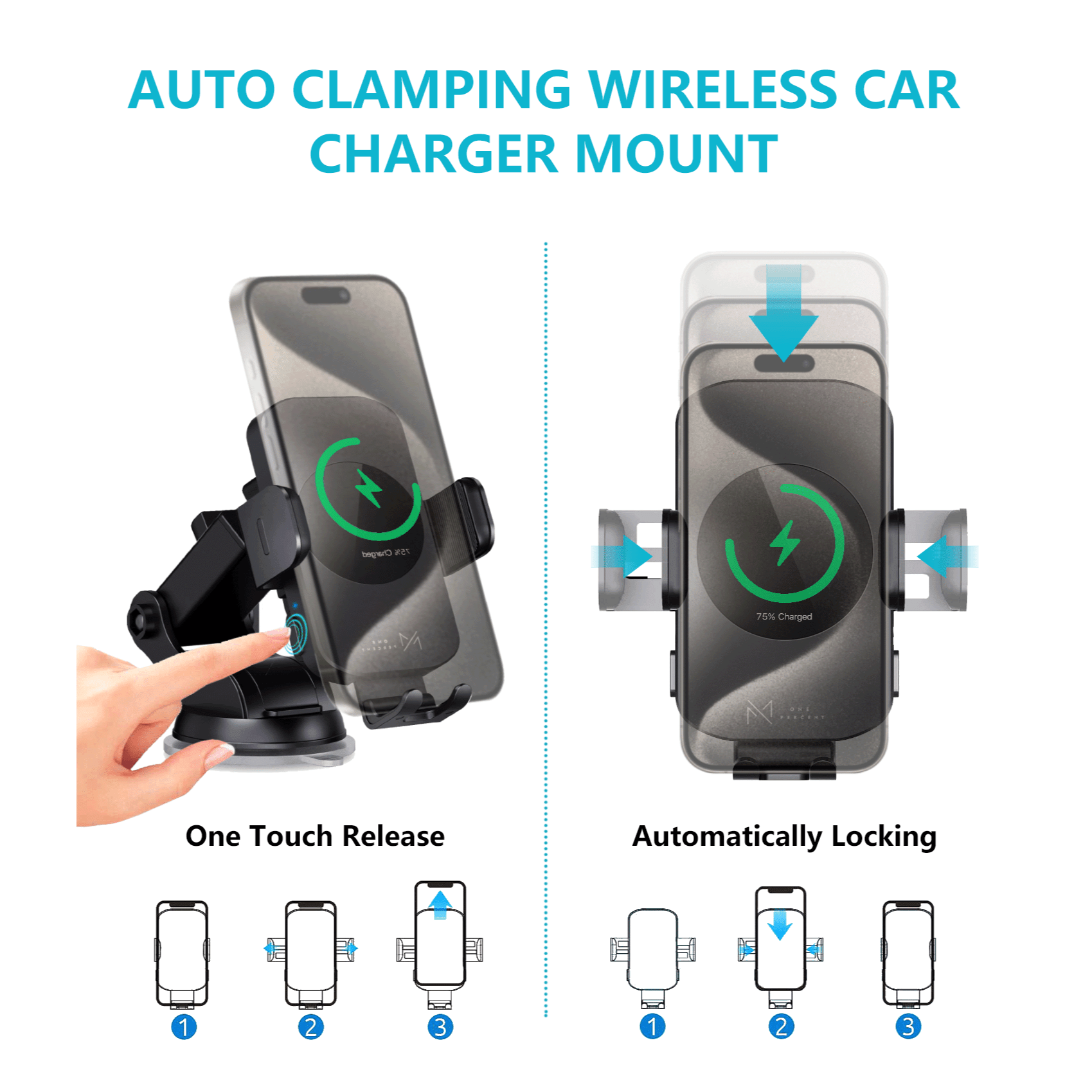 Ultra-Fast 15W RapidWireless Car Charger - Smart Auto Clamping Phone Mount for iPhone 15 14 13 12 11 Pro Max, Samsung Galaxy S23 S22 S21 - Hassle-Free, Seamless Compatibility