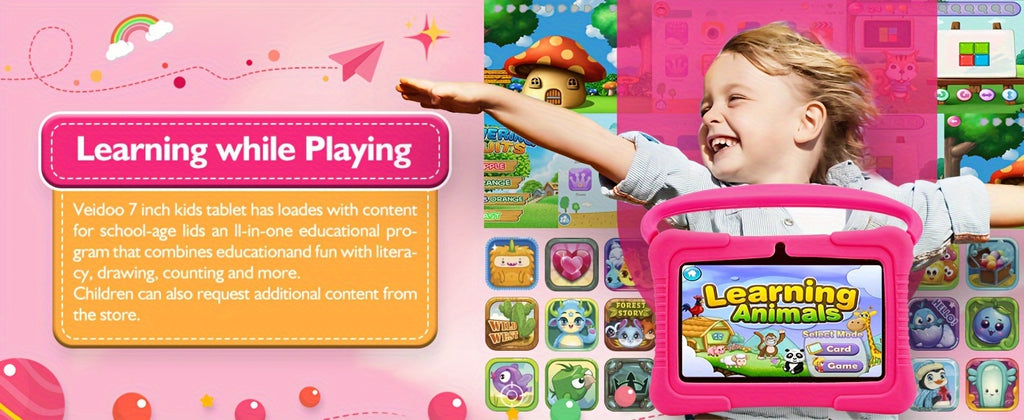 Veidoo, 7 Inch Kids Tablet, Security Eye Screen, Wifi, 2GB RAM 32GB ROM, Dual Camera, Educational Games, Parental Control APP, Android Tablet, Tablet with Drop-Proof Silicone Cover, Tablet, Pad, Tablet, Pad