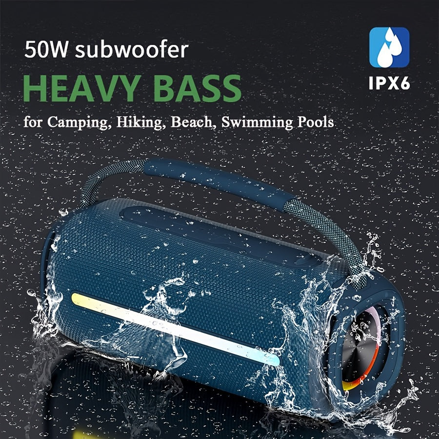 50W Wireless Speaker - Compact And IPX6 Speakers, Delivering Strong Sound And Rich Bass, Compatible with U Disk/Tf Card Playback, FM Radio Functionality with LED Lights, Ideal for Parties And Camping