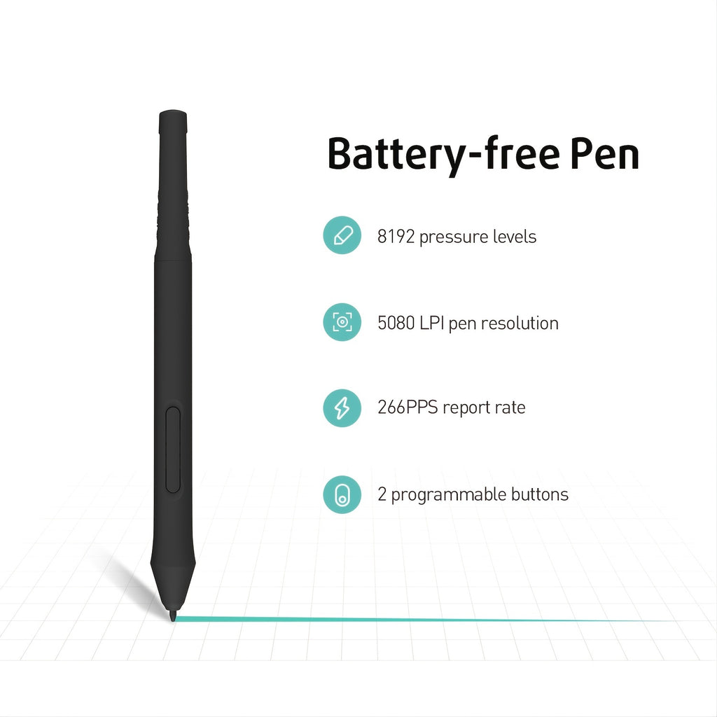 1pc XENX Drawing Tablet, ABS Material, 8192 Pressure Levels, 5080 LPI Pen Resolution, 266 PPS Reporting Rate, 2 Programmable Buttons, No Battery, Compatible with Mobile & Computer, Portable Design for Digital Art, Animation, Industrial Design