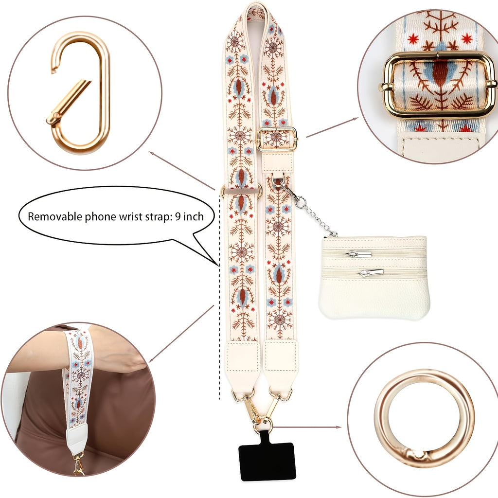 Clip And Go Strap Phone Strap with Pouch, Adjustable Phone Strap Crossbody, Detachable Wrist Strap with Wallet,, with Beaded Phone Charm Lanyard
