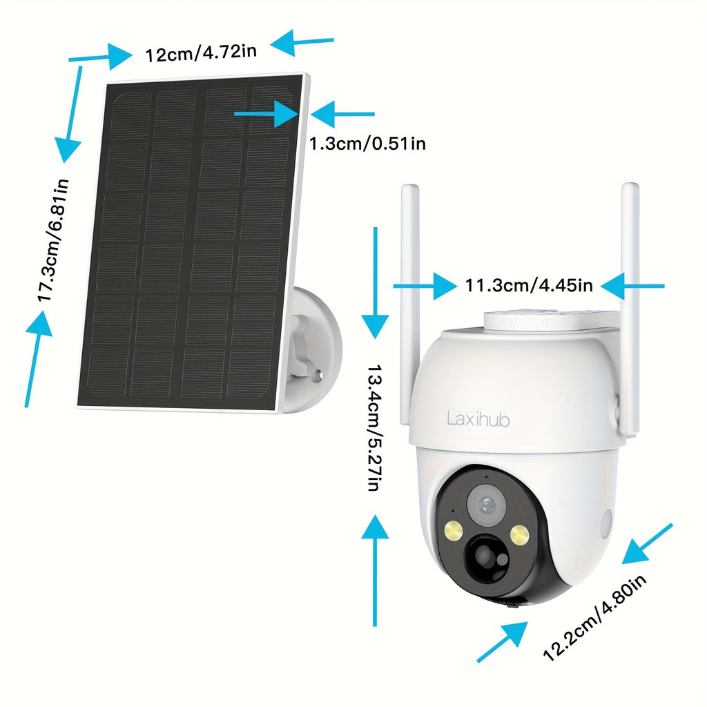 Laxihub GO2T 1296P FHD, 3MP FHD Security Camera Wireless Outdoor, PTZ Solar Wireless Security Camera with AI Human Detection, Wire-Free Battery Solar Powered, Color Night Vison, 2.4G Wi-Fi, 2-Way Audio, Prevent Rainwater Damage, Cloud Storage Outdoor