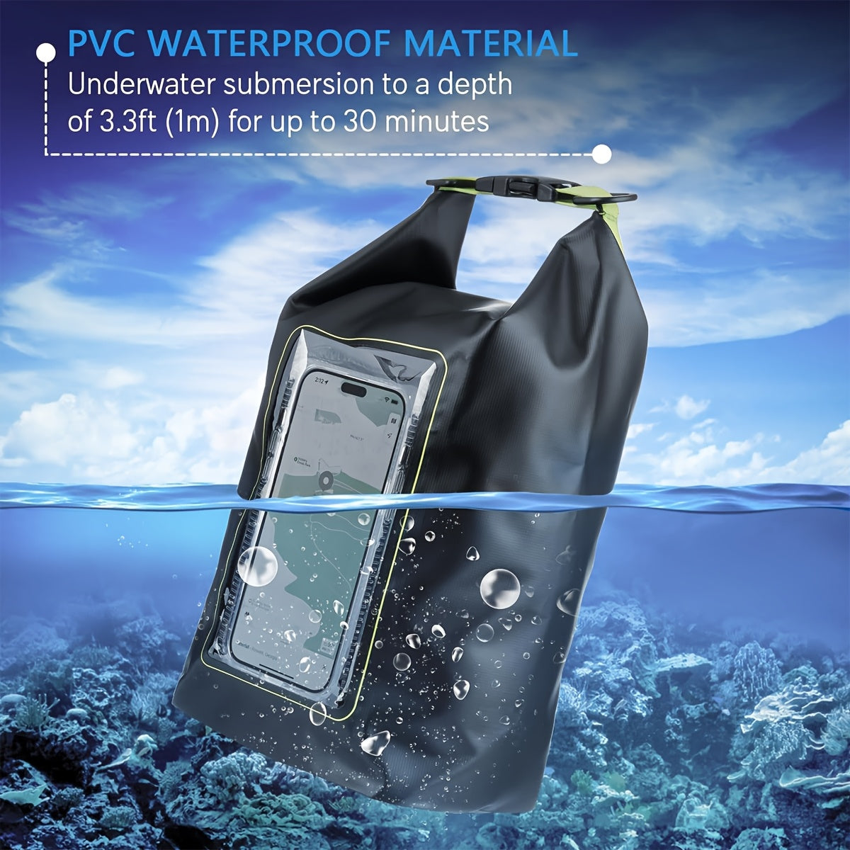 3pcs Waterproof Dry Bag - Roll Top Waterproof Backpack W/ Phone Case/ Pouch - Boating & Kayak Accessories - Essentials For Camping Swimming Beach Fishing Rafting Travel