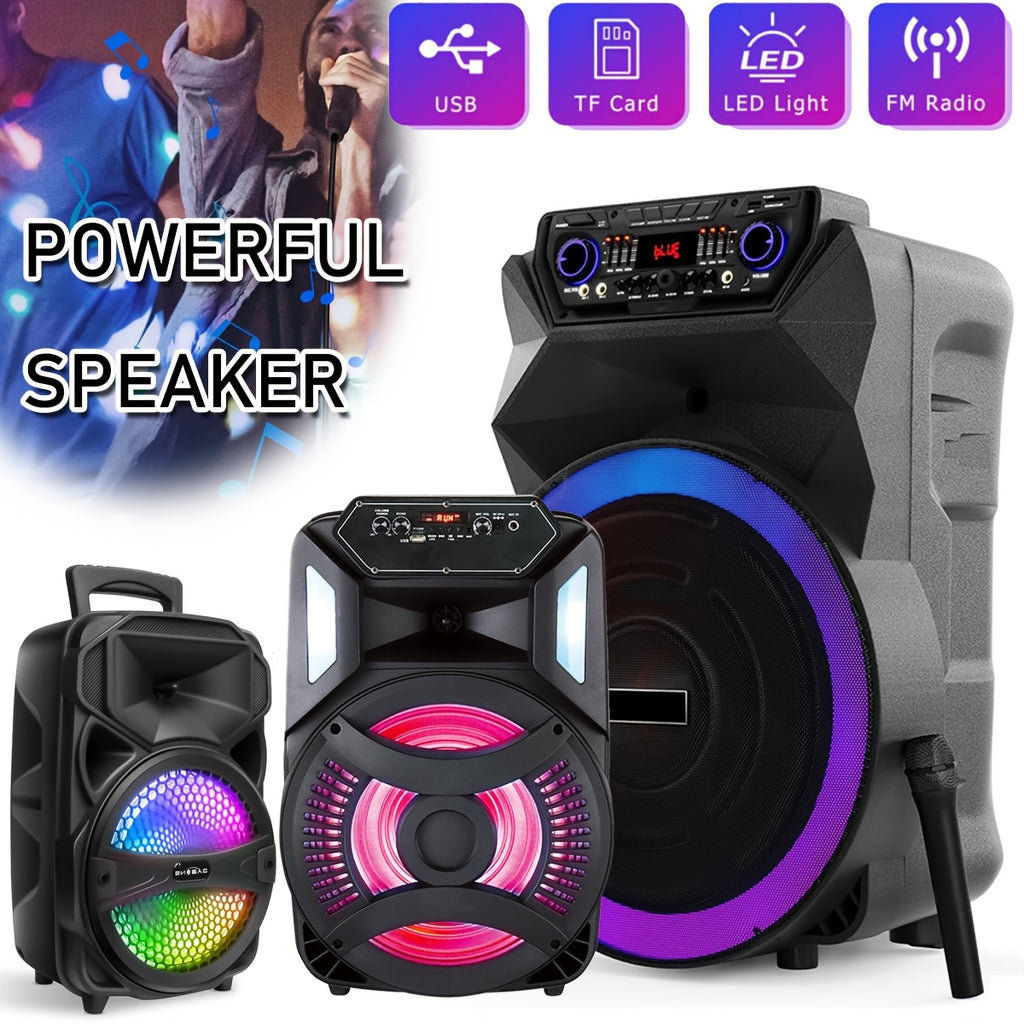 1000W Portable Rechargeable FM Wireless Speaker 8-Inch Subwoofer Heavy Bass Sound System Remote Control Party Speaker W/ Mic LED AUX in