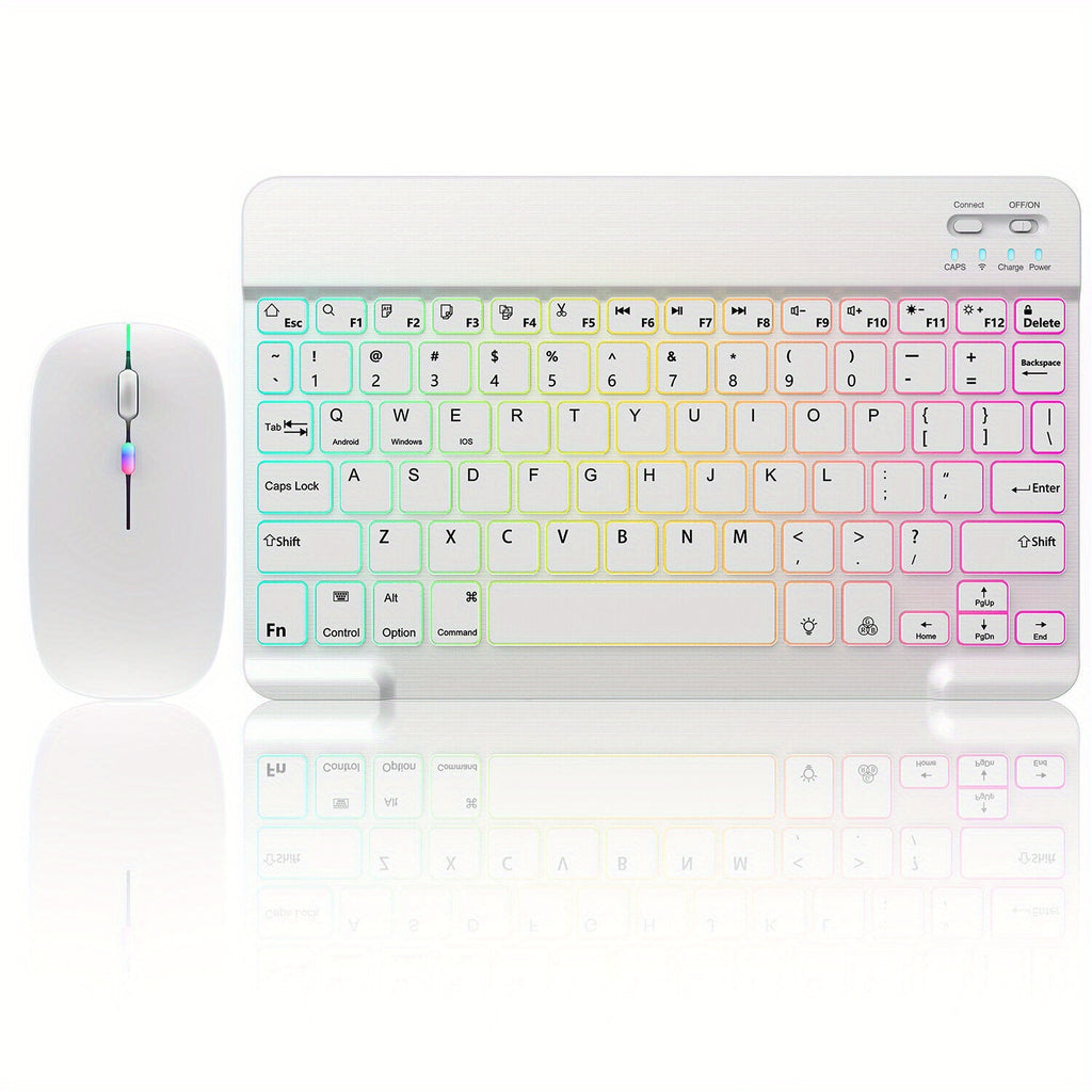 10-Inch Wireless RGB Backlit Gaming Keyboard and Mouse Set, Portable Keyboard Mouse and Mouse Pad Combo for PC iOS Android Tablets and Computers