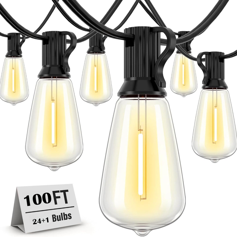 50/ 100ft String Lights, Patio Lights with Shatterproof ST38 Edison Bulbs, 2700k Dimmable Connectable Lights String, Outside Hanging String with Hooks for Party Xmas Bistro