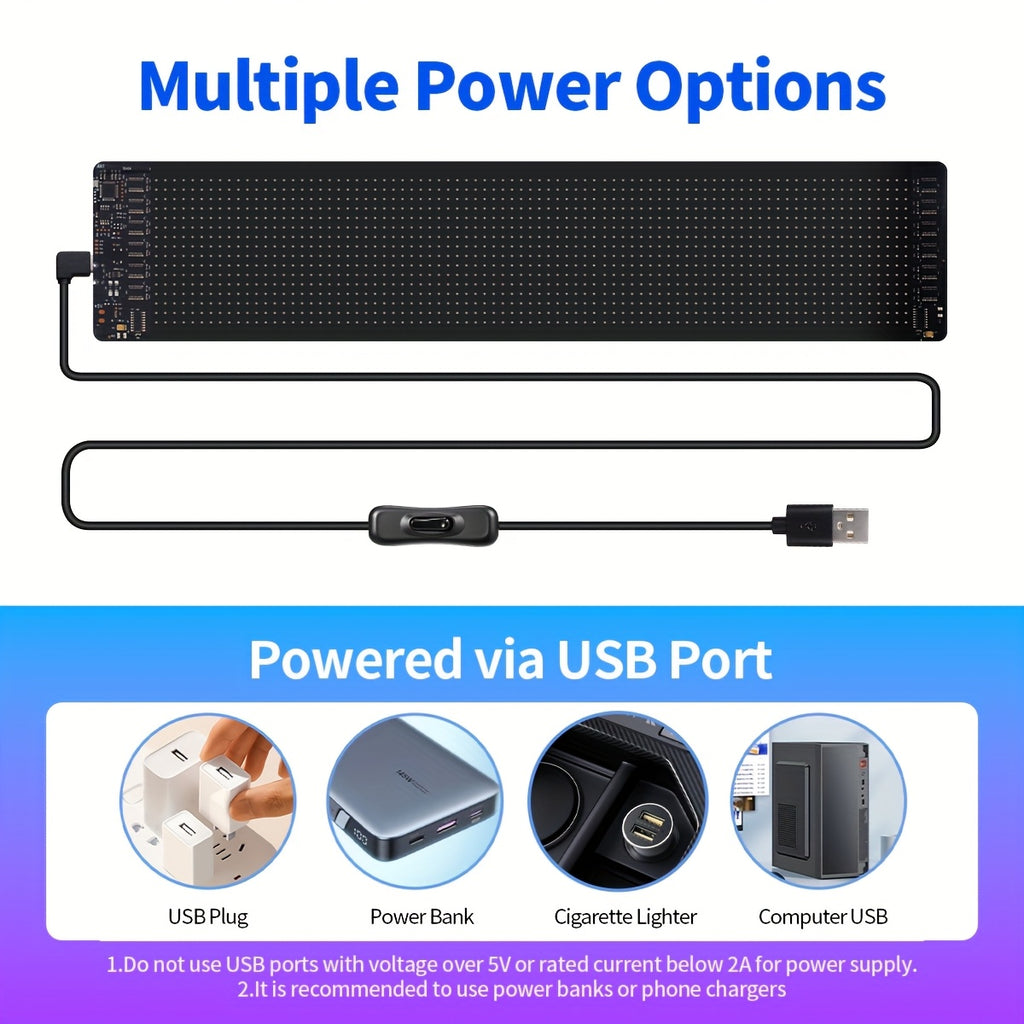 [Christmas] 1pc 16X32/16X64/16X96 LED 5V LED Fun Display, Devil's Eye Flexible LED Screen, Support Text/Picture/Gif, With App And Remote Control, Cable For Store/Car/Riding Fun Interactive Screen, Christmas Decorations