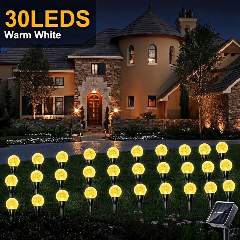 [Holiday Gifts] 30pcs Solar Outdoor Ground Plug Lights, Crystal Bubble Ball Lights, Smart LED Lights, Yard Lights, Garden Lights, Summer Camping Lights, Fairy String Lights, Dustproof &, 8 Lighting Modes, for Birthday Parties, Holiday Gifts, Independence