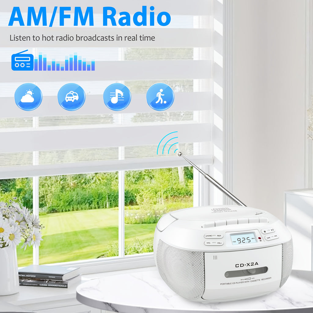 [CD Cassette Player Boombox] CD Player Boombox CD Player And Cassette Player Combo, AM FM Radio Stereo Sound With Remote Control, Ac/Battery Operated, LCD Display, Support AUX USB Earphone Jack For Home