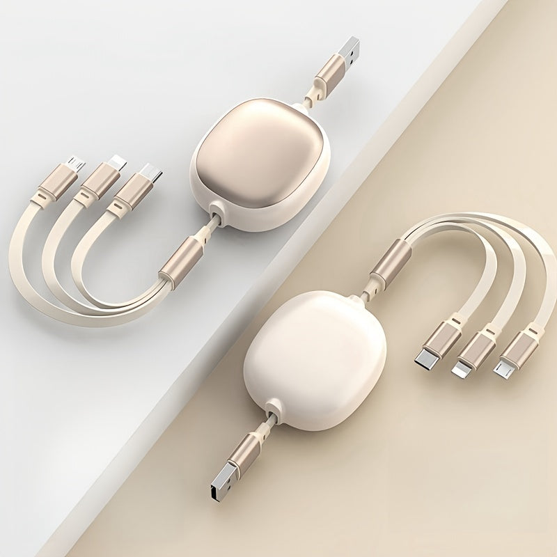 3-in-1 Retractable USB Charging Cable 100W Fast Charging, Compatible with USB to C/Micro USB for iPhone 13/14/12/11/X Huawei Data Sync At 480Mbps USB Power Supply Up to