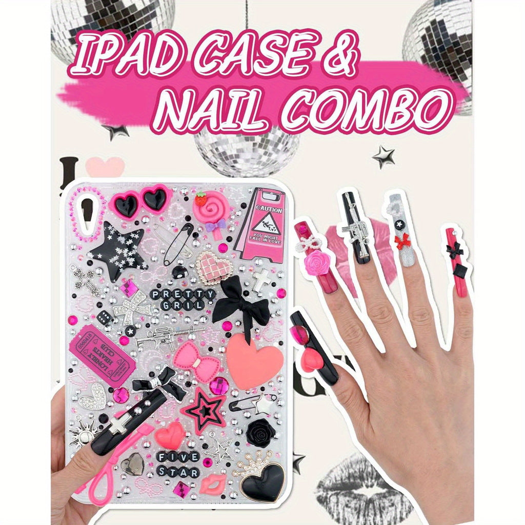 1050pcs Junk Phone for case Charms Kit, Junk Charms for Cases, Kawaii Bow, Letter Beads, Nail Additions, Flatback Pearls, Rhinestones, Cute Aesthetic Decor for Phone for case