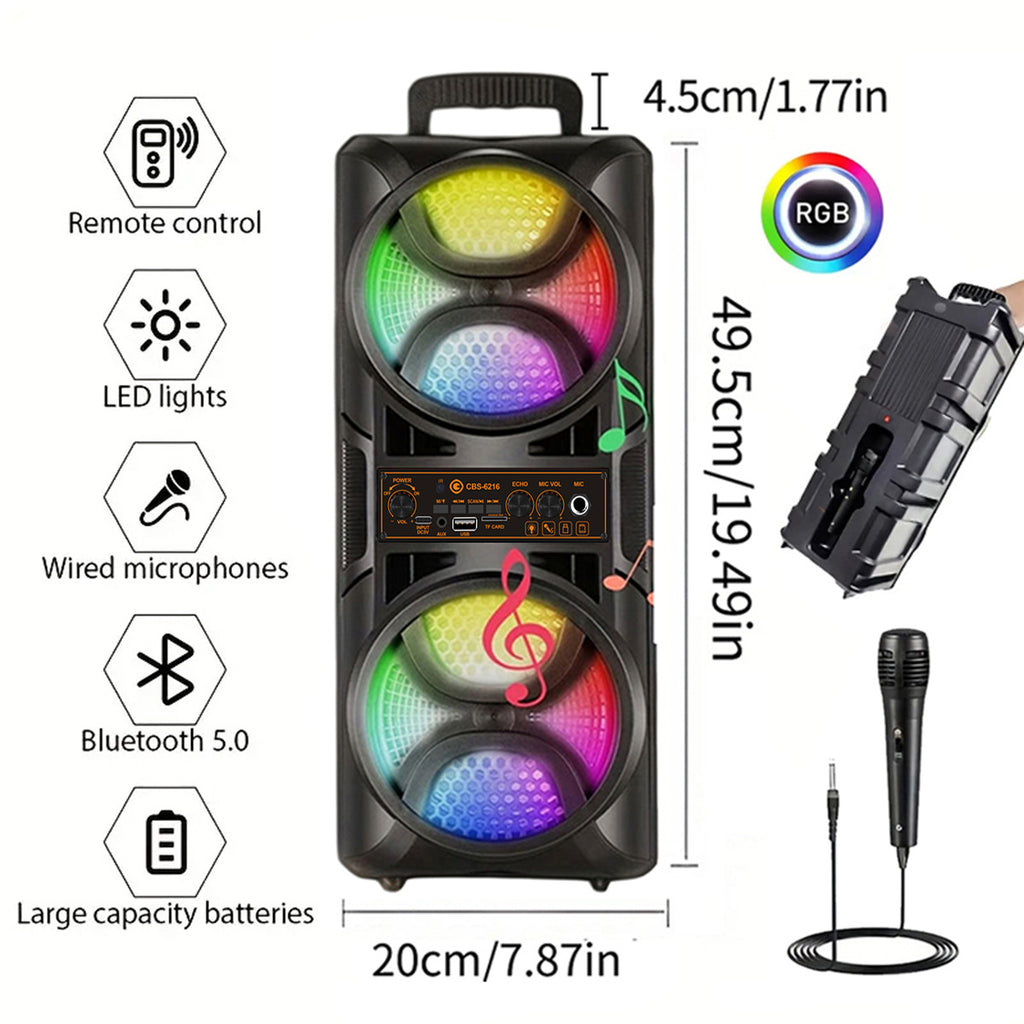 8000W Portable Speaker with Subwoofer, Karaoke Speaker, High-Power Wireless Audio System, Includes Microphone and Data Cable, Clear Sound Quality, Supports TF Card/USB/AUX/TWS, Ideal for Camping Karaoke, Indoor Dancing, Family Gatherings