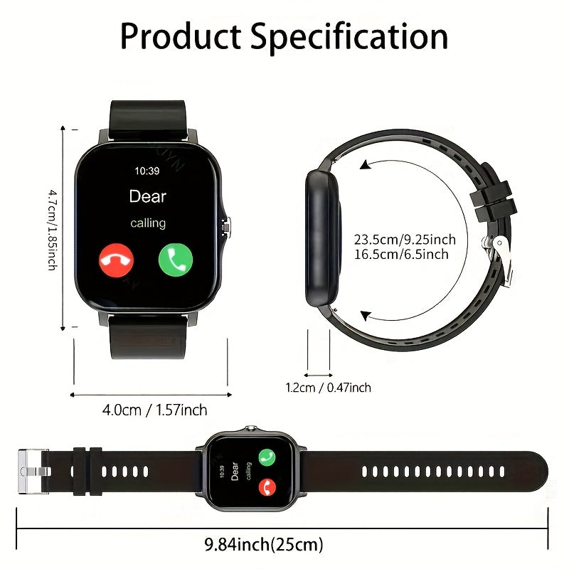 New Smartwatch -1.83in Full Touchscreen Smartwatch - Comes with A Free Strap, Android And iPhone Phone Answering, Message Notifications, Step And Calorie Tracking, Multiple Exercise Modes, Pedometer, Weather Reminder, Suitable for Both Men And Women