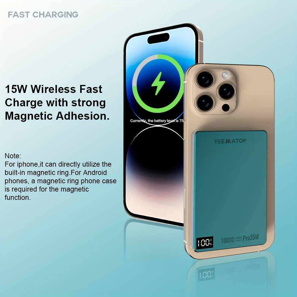 Compact 10000Mah Magnetic Wireless Fast Charging Power Bank, Featuring USB Type C 35W PD, USB 30W Qc 3.0 Fast Charging, Compatible with PPS, Designed for Magsafe Battery Pack