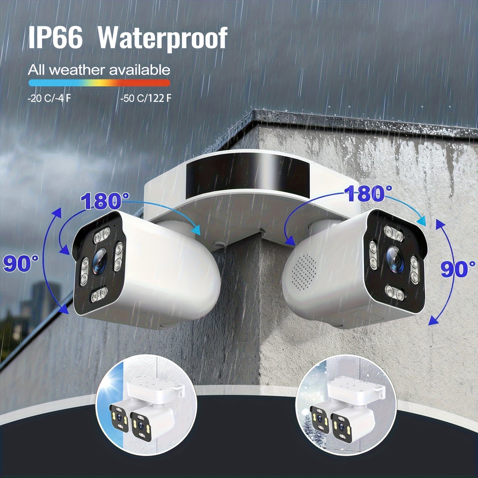 PHANSATIM 8MP Smart Wireless Wifi Security Camera Indoor & Outdoor, Dual Lens PTZ Surveillance Cameras Inside And Outside, Waterproof 360° Panoramic View External Corner Mount With Double Bullet Cam, Full Color Night Vision