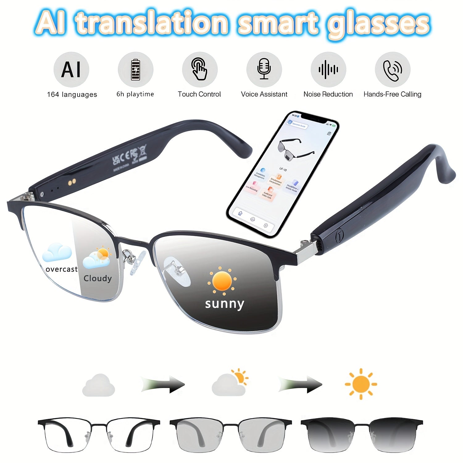 AI Smart Glasses, Smart Glasses With 160 Languages Real Time Translation Support, Chat GPT System, Hvesbsfsy New Multi-functional Audio Glasses For Men And Women, Built-in Microphone And Speaker, HD Voice Calls And HIFI Music Quality